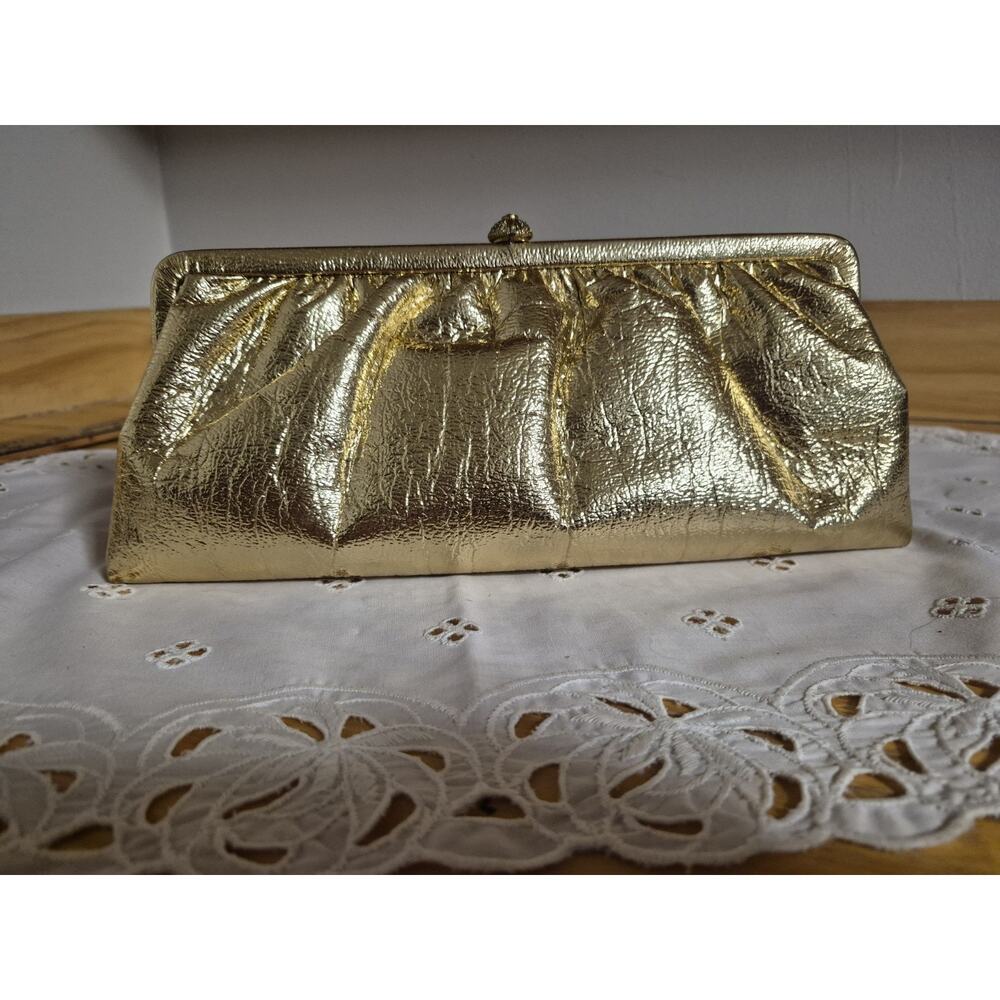 Vintage 1960s Bobbie Jerome Gold Lame Rhinstone Clutch
